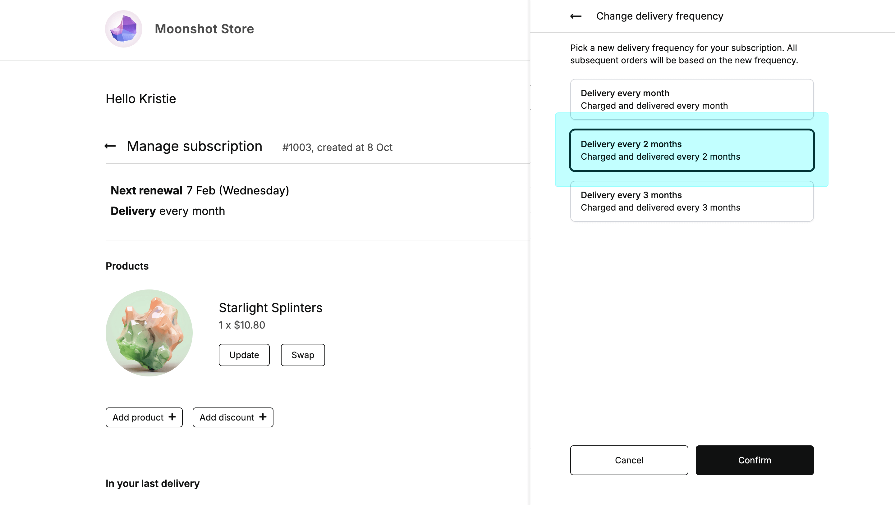 Customer Portal - Change delivery frequency