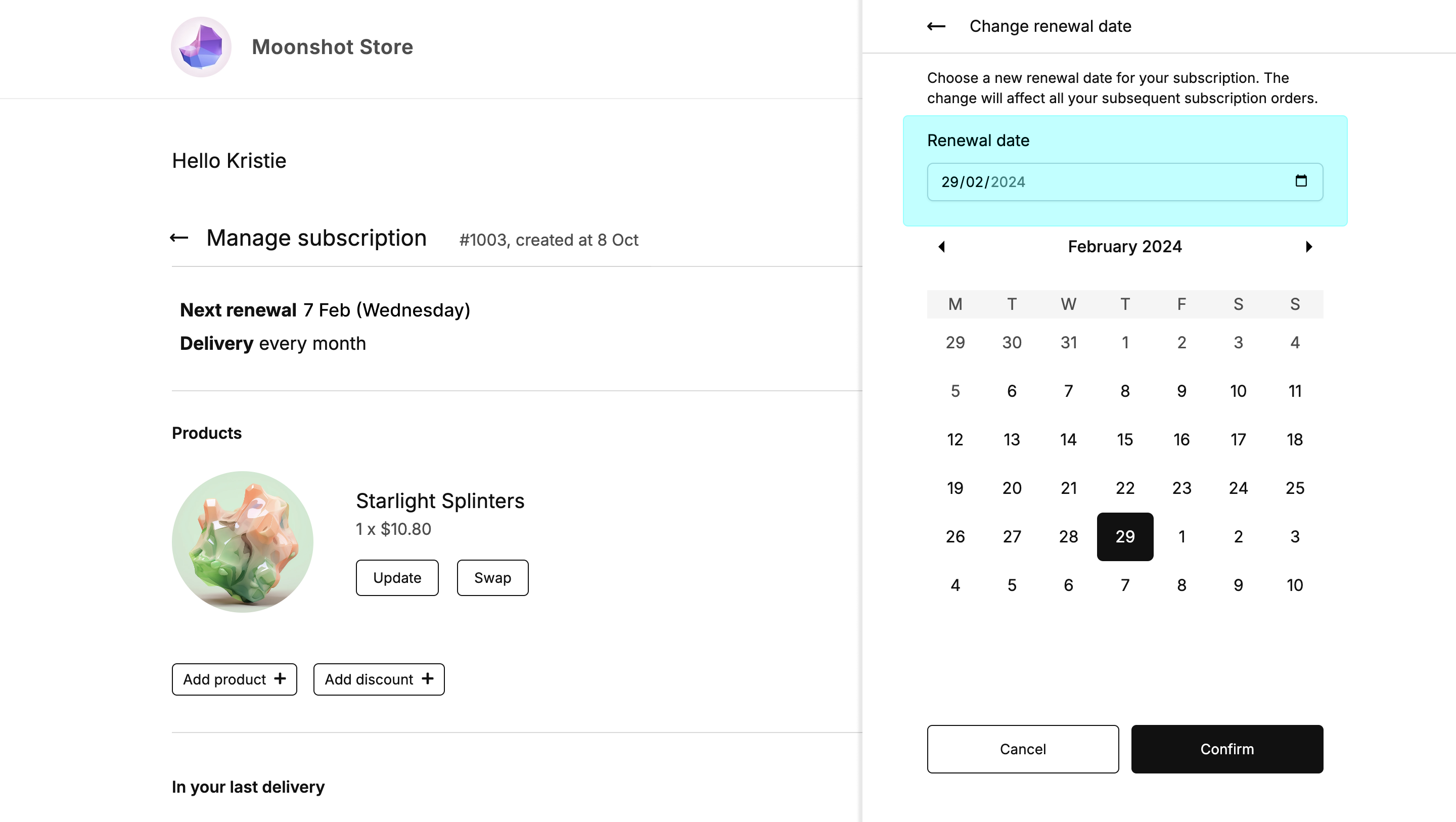 Customer Portal - Change renewal date