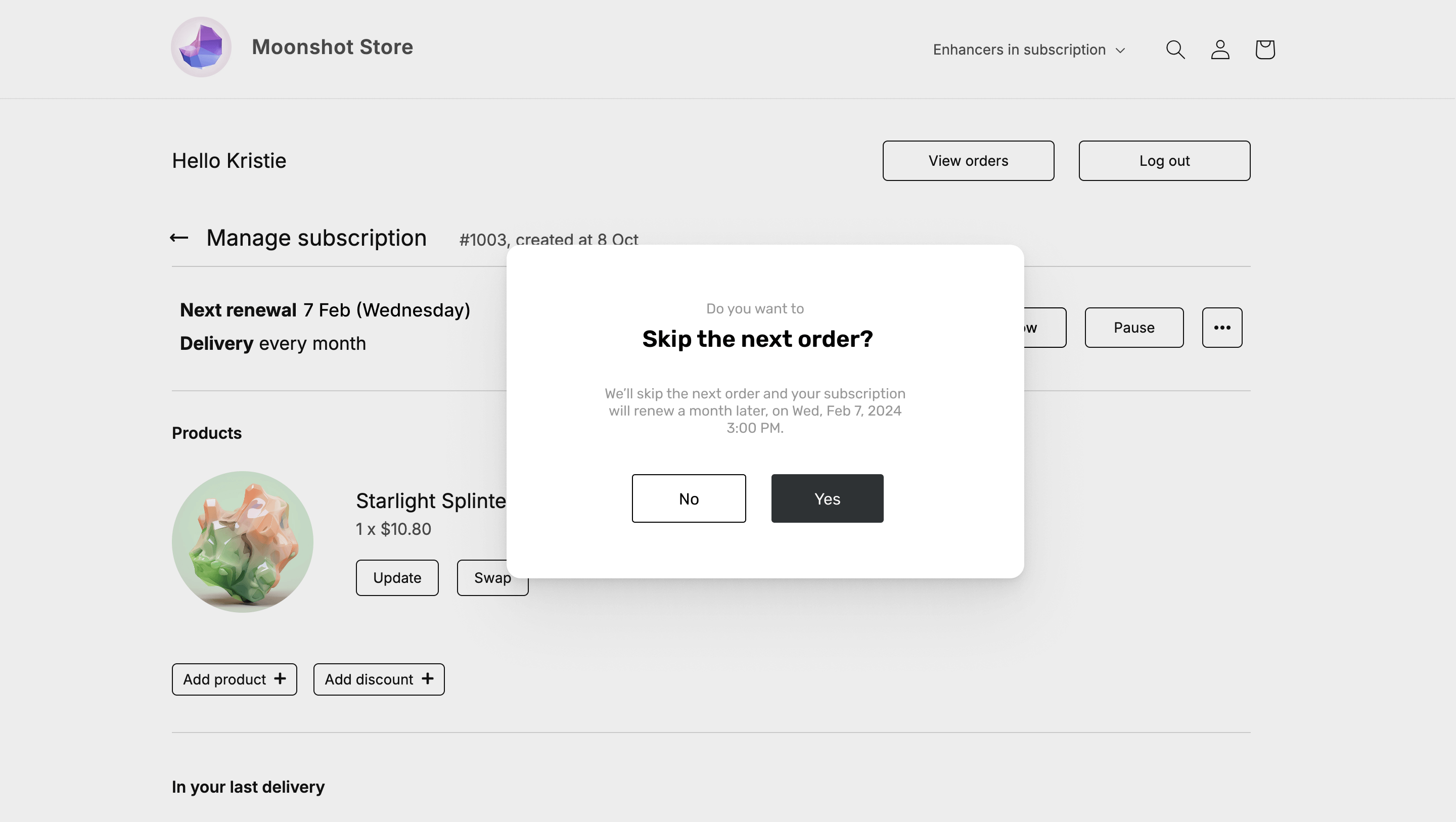 Customer Portal - Skip next order