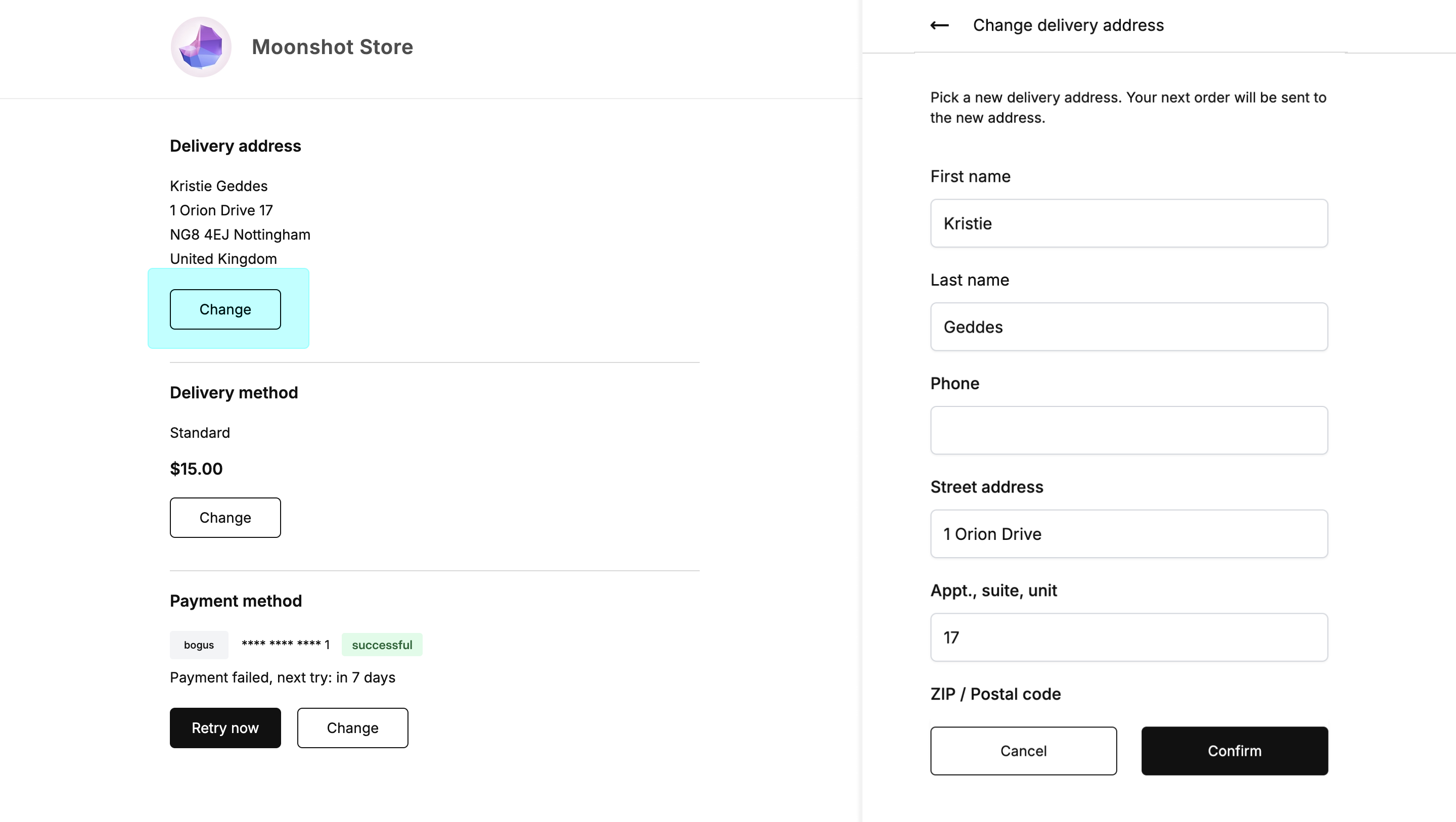 Customer Portal - Change delivery address