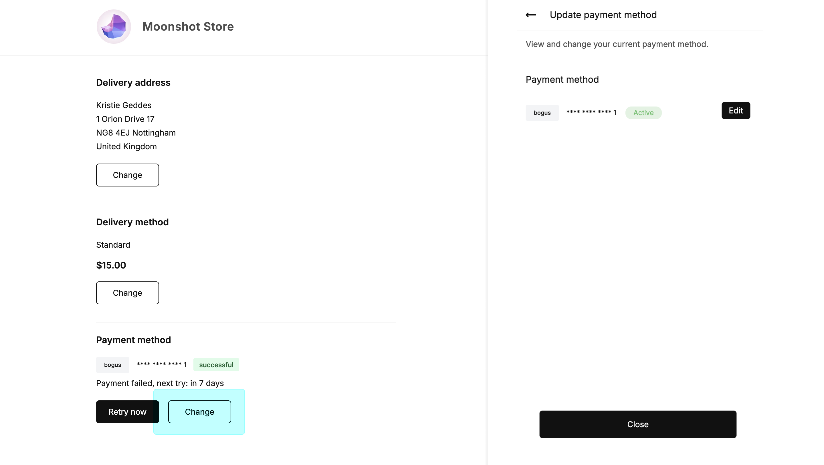 Customer Portal - Change payment details