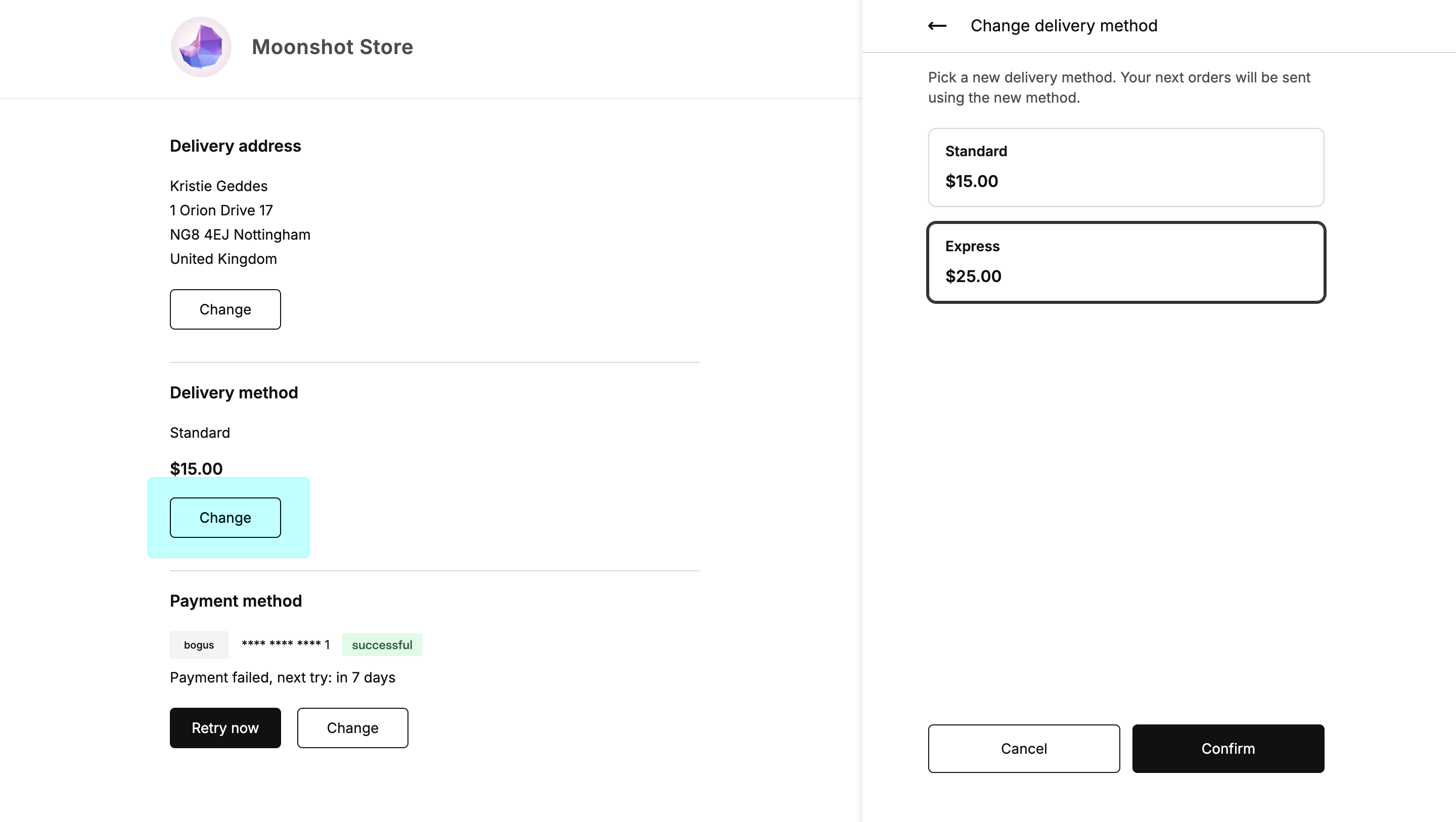 Customer Portal - Change delivery method