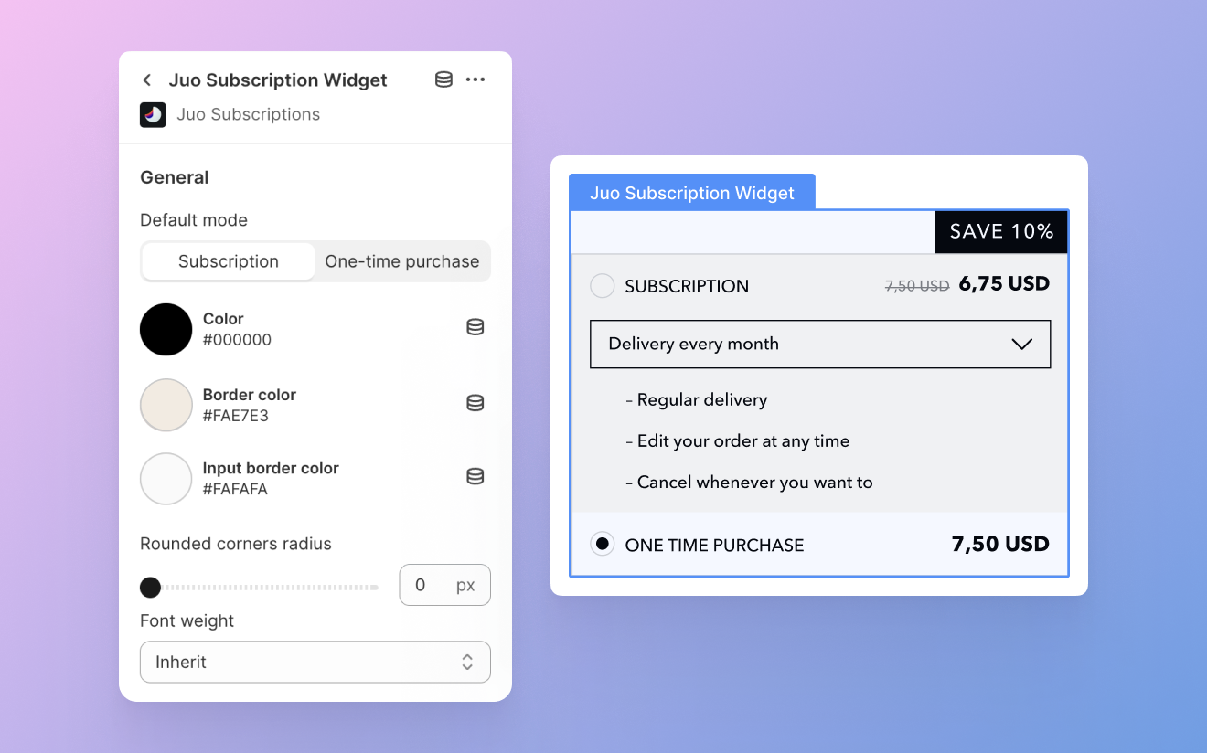 Shopify theme - Juo widget customization