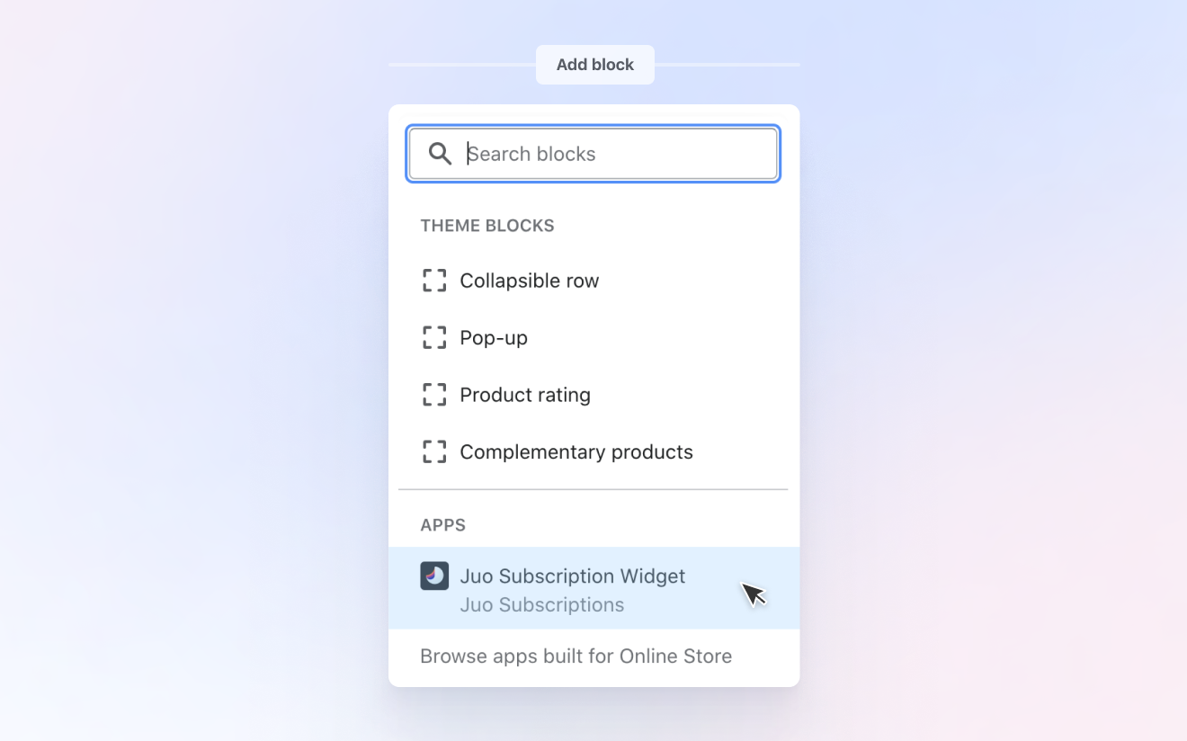 Shopify theme editor - Juo widget installation