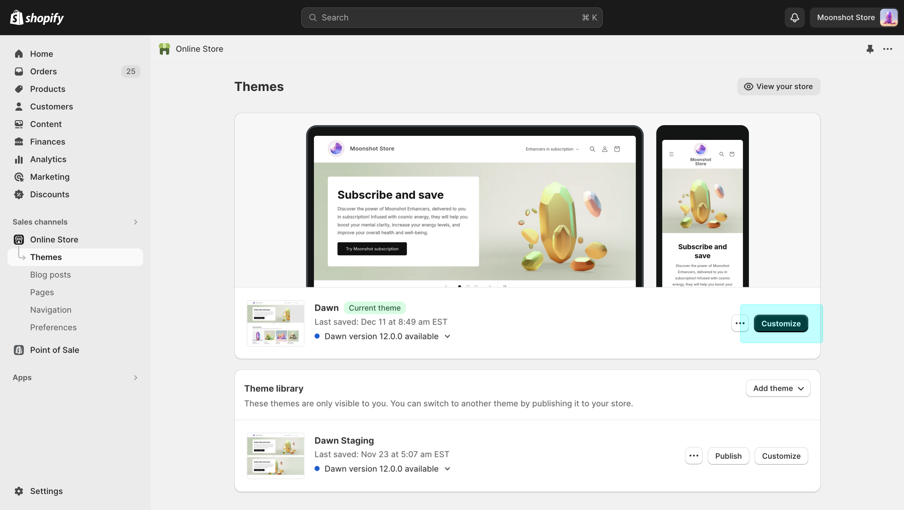 Shopify Admin - Theme customization