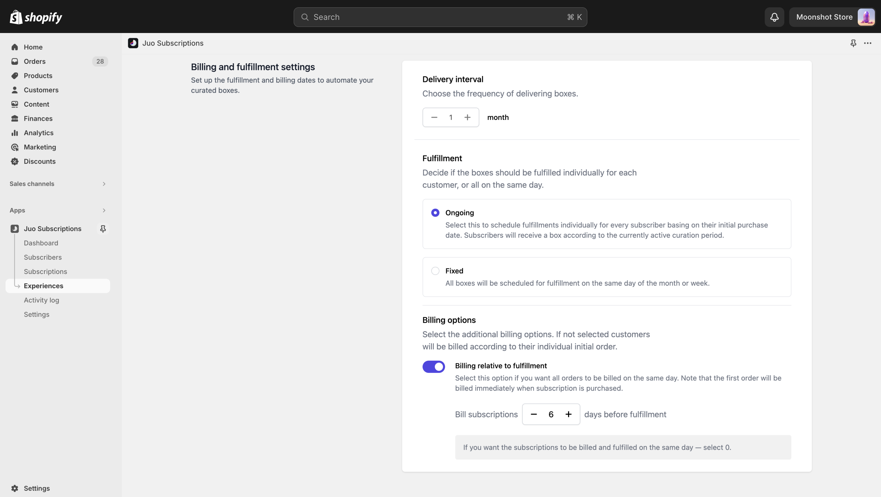 Set up fulfillment and billing options