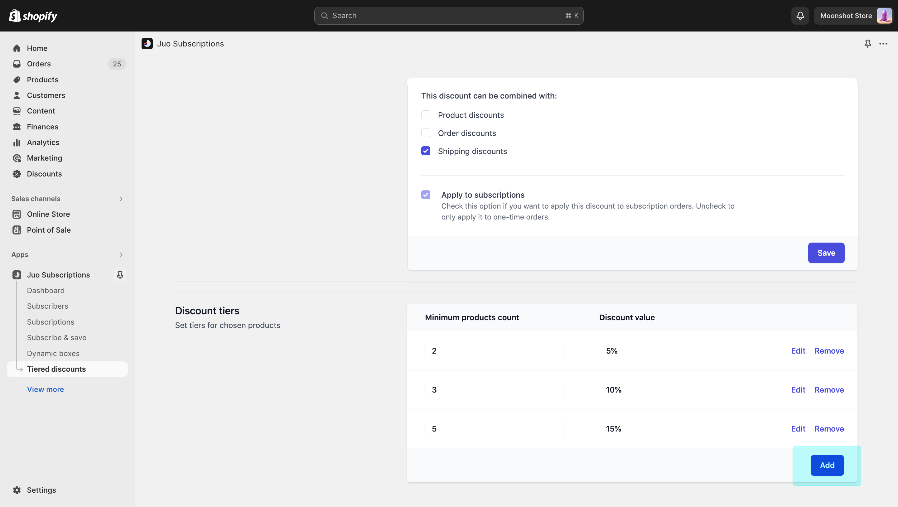 Tiered discounts setup - Discount tiers