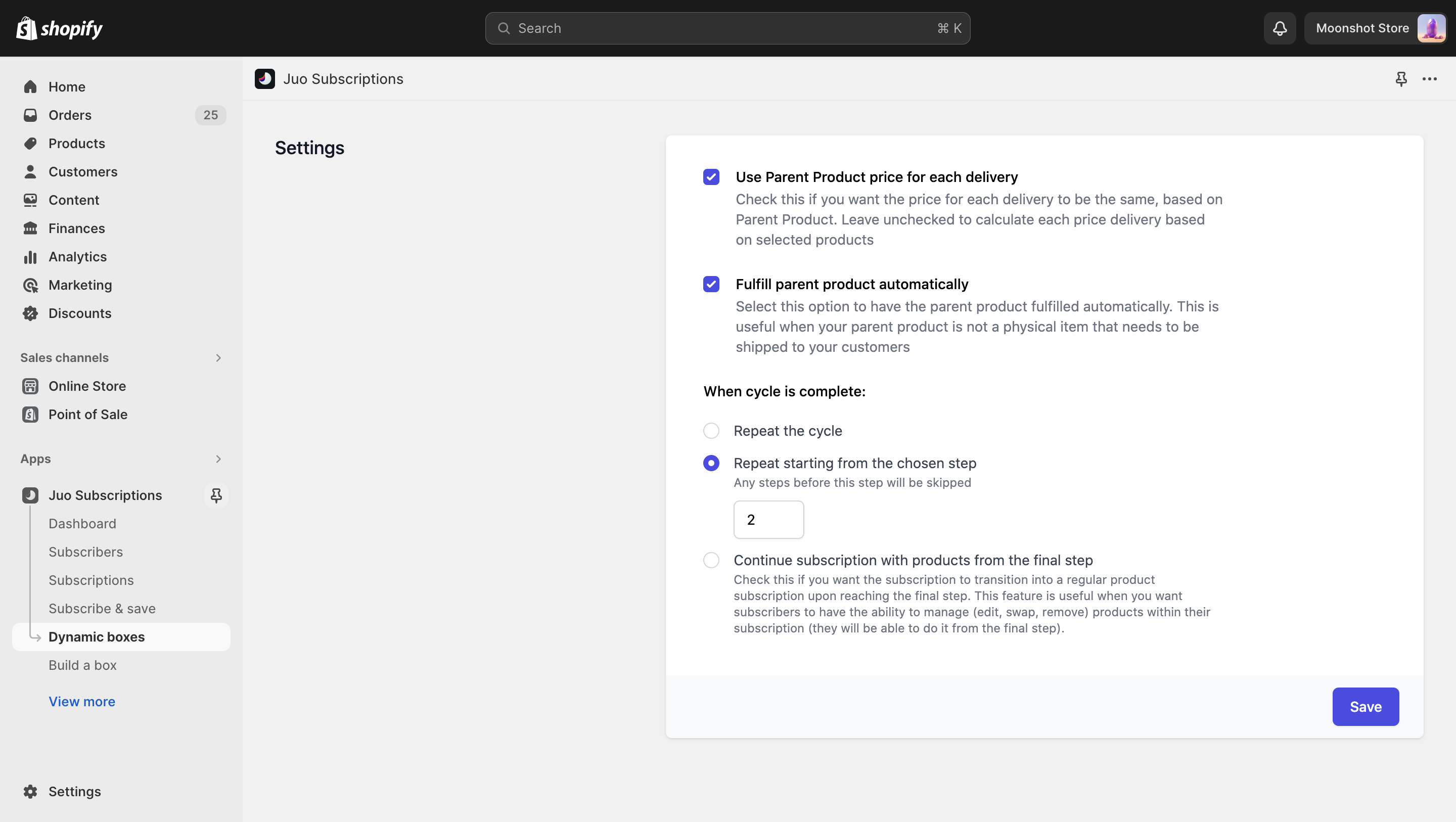 Dynamic box setup - Settings