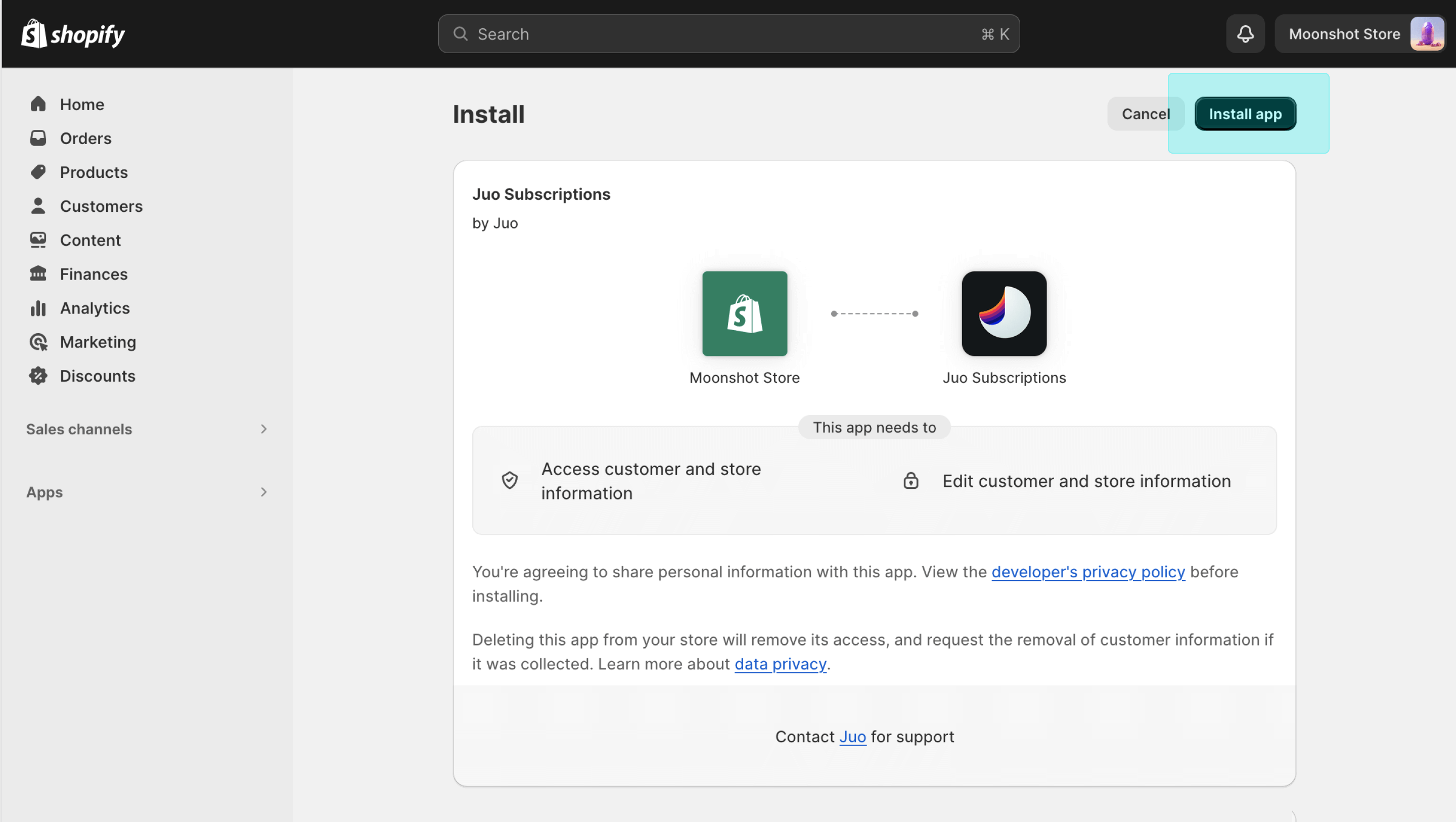 App installation - Confirmation screen
