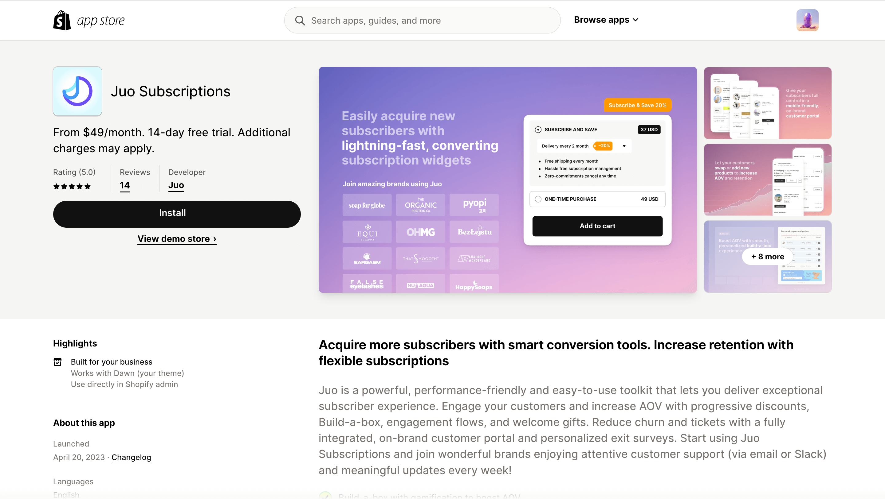 Shopify App Store - Juo listing page