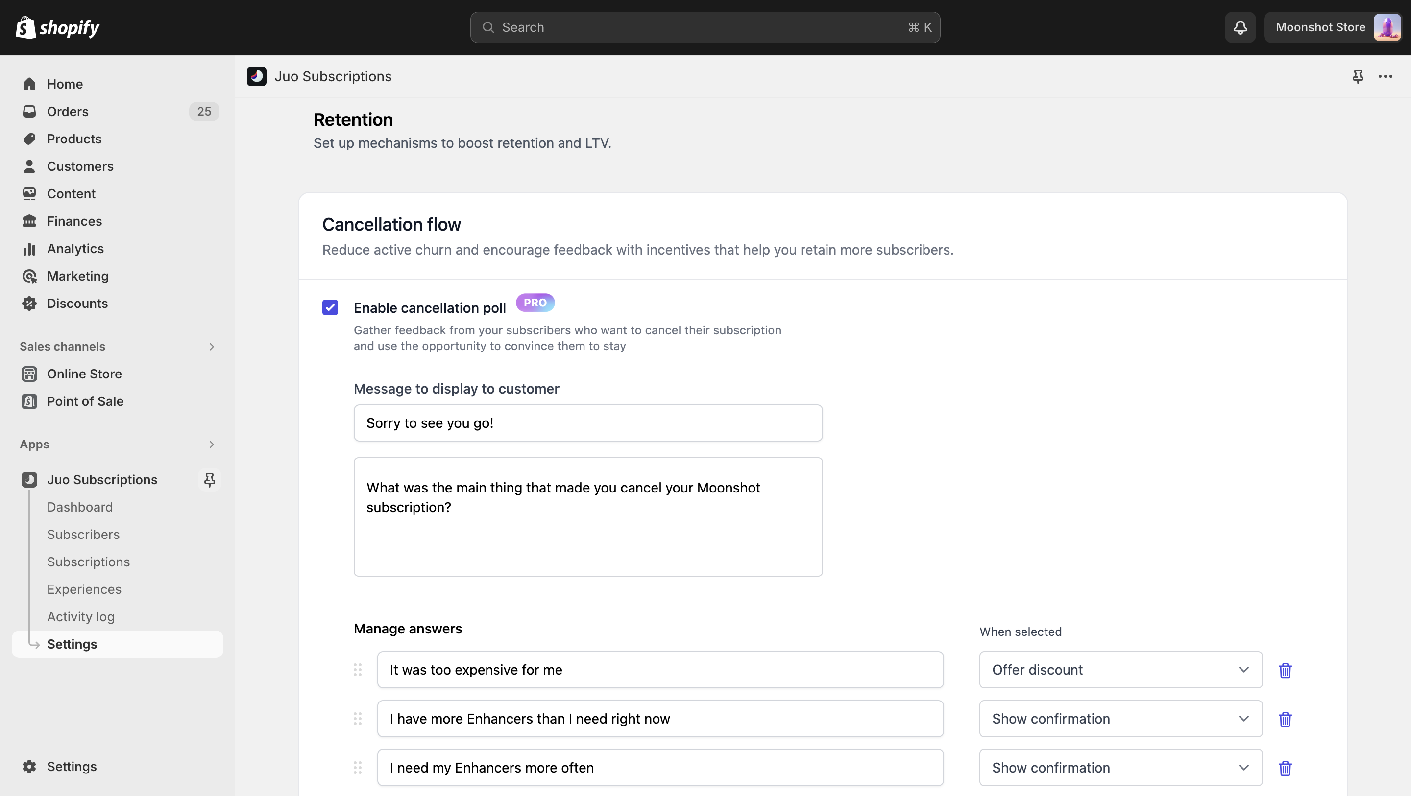 Global settings view - Cancellation flow